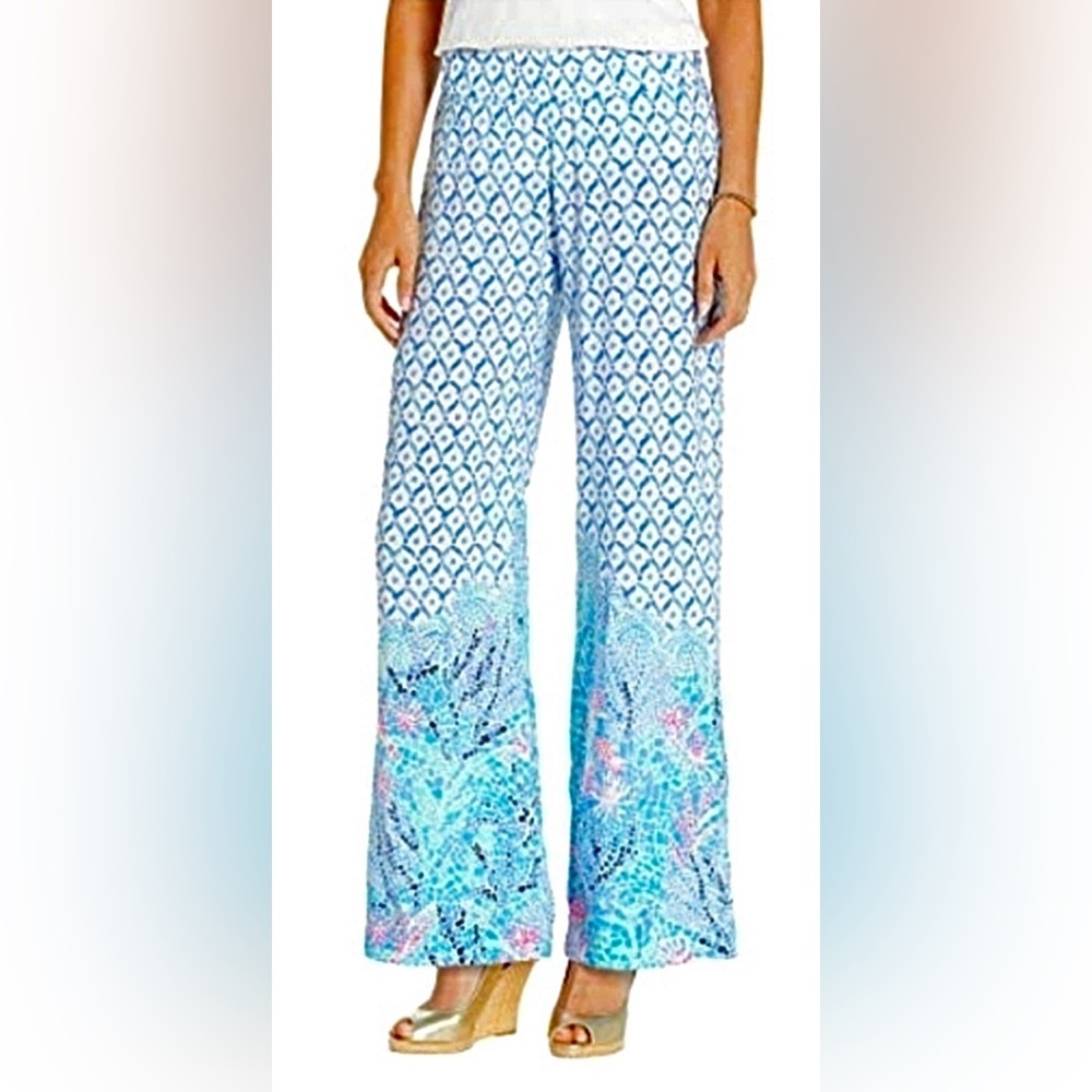 Lilly Pulitzer Bal Harbour Palazzo Blue & Pink Patterned Pants